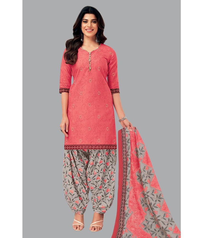     			SIMMU Cotton Printed Kurti With Patiala Women's Stitched Salwar Suit - Peach ( Pack of 1 )