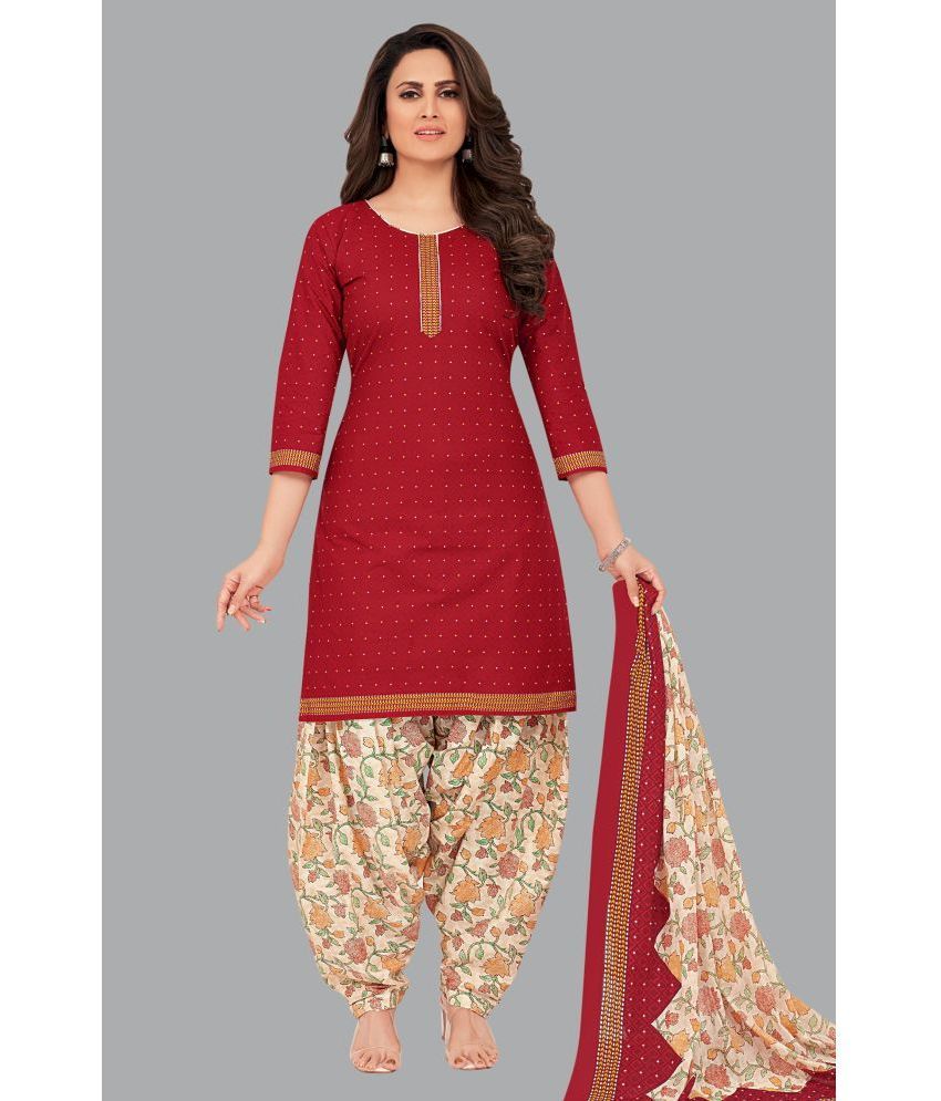     			shree jeenmata collection Cotton Printed Kurti With Patiala Women's Stitched Salwar Suit - Red ( Pack of 1 )