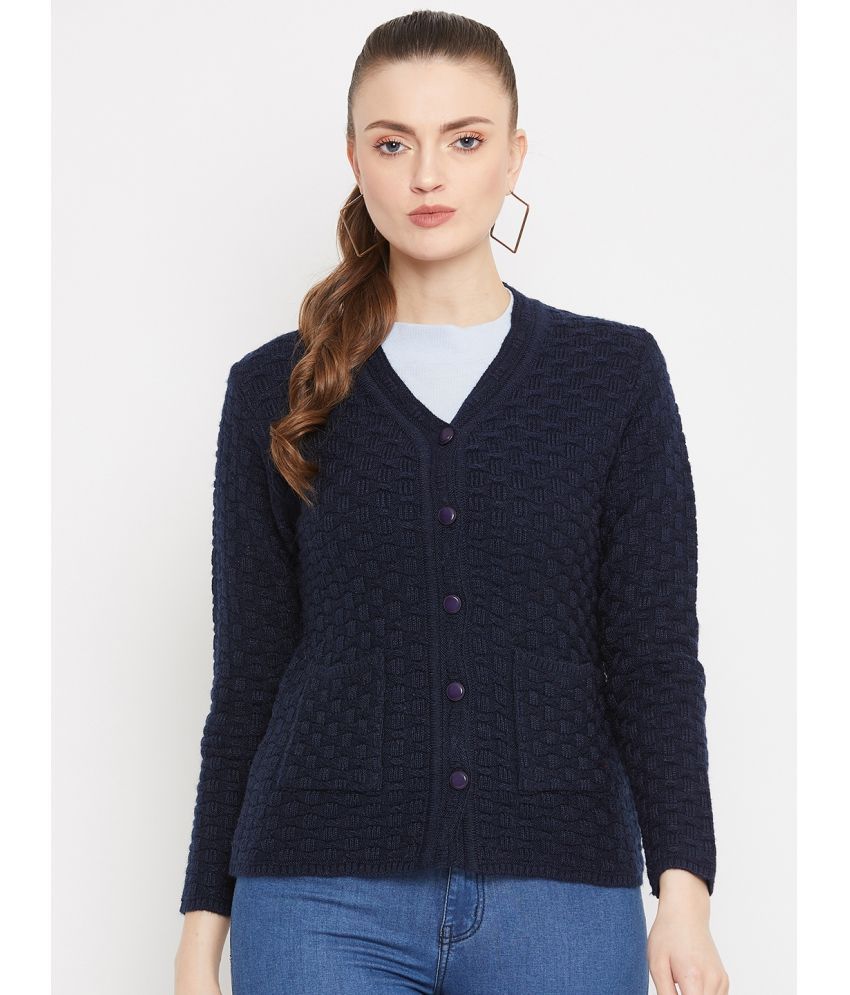     			zigo Woollen V Neck Women's Buttoned Cardigans - Navy ( Single )