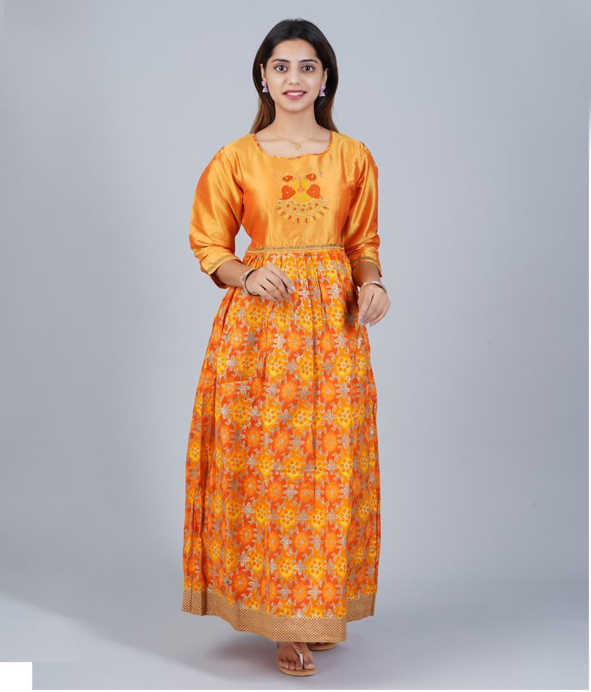     			Sathiyas - Yellow Silk Blend Girls Gown ( Pack of 1 )