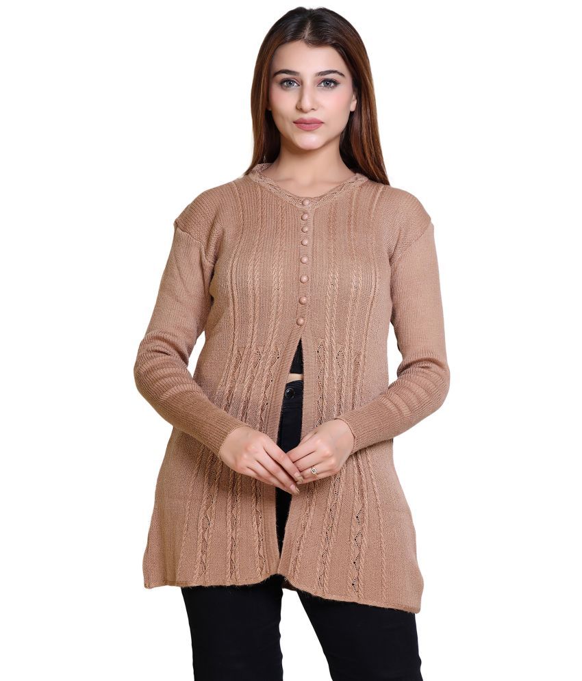     			Varenyam Woollen Round Neck Women's Buttoned Cardigans - Khaki ( Single )