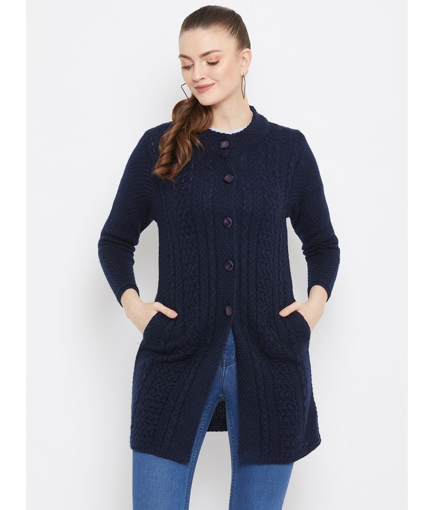     			zigo Woollen Round Neck Women's Buttoned Cardigans - Navy ( Single )