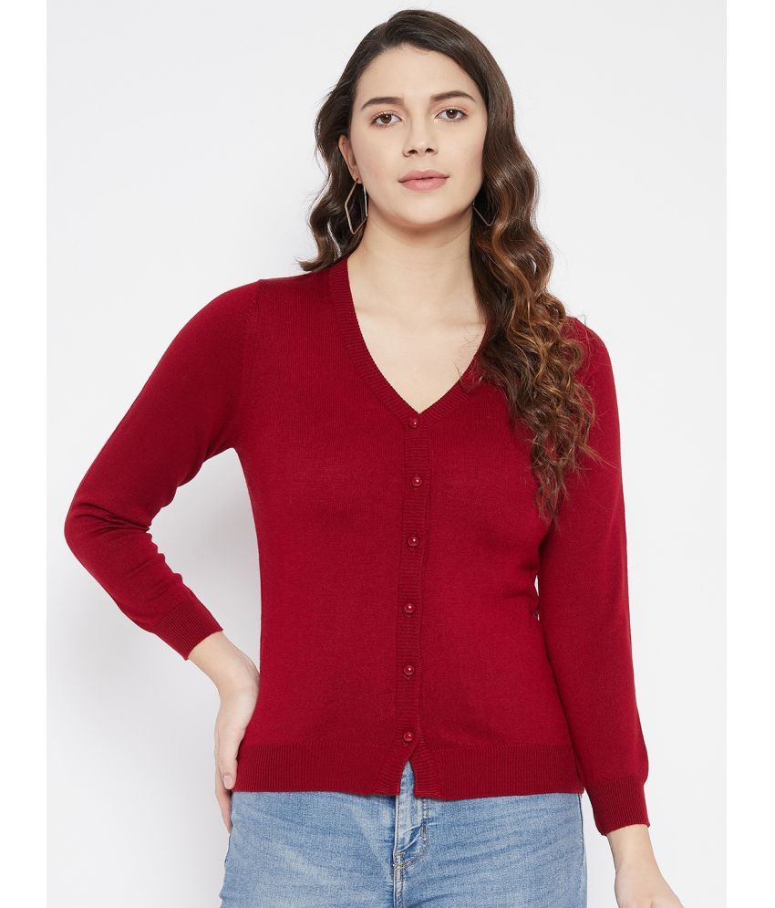     			zigo Woollen V Neck Women's Buttoned Cardigans - Red ( Single )