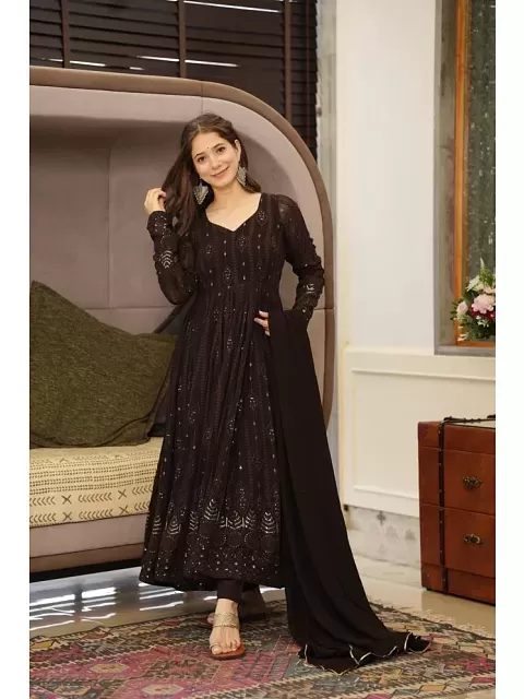 75% OFF on Shresta Black Embroidered Net Anarkali Dress Material on Snapdeal  | PaisaWapas.com