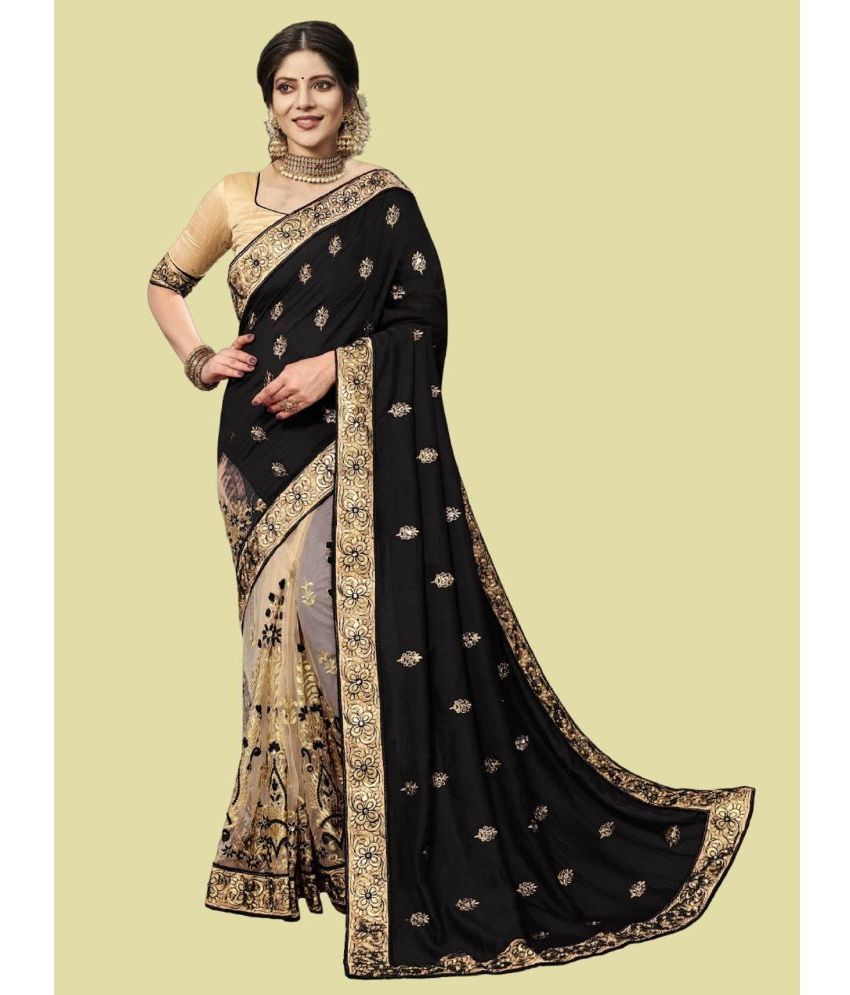     			Apnisha Silk Blend Embellished Saree With Blouse Piece - Black ( Pack of 1 )