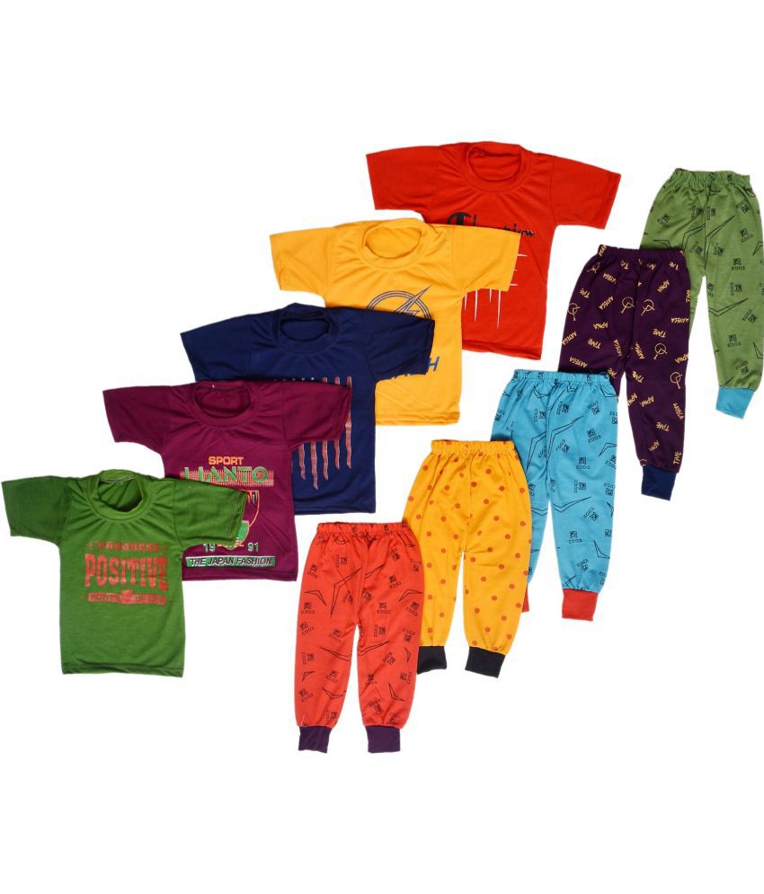     			DIAMOND EXPORTER - Multicolor Cotton Blend Baby Boy T-Shirt & Pyjama Set ( Pack of 5 )