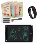 Combo Of 3 Pack - Sank Magic Practice Copy book & LCD Writing Tablet slate & LED Band Watch Digitel Multicolor By Unico Traders