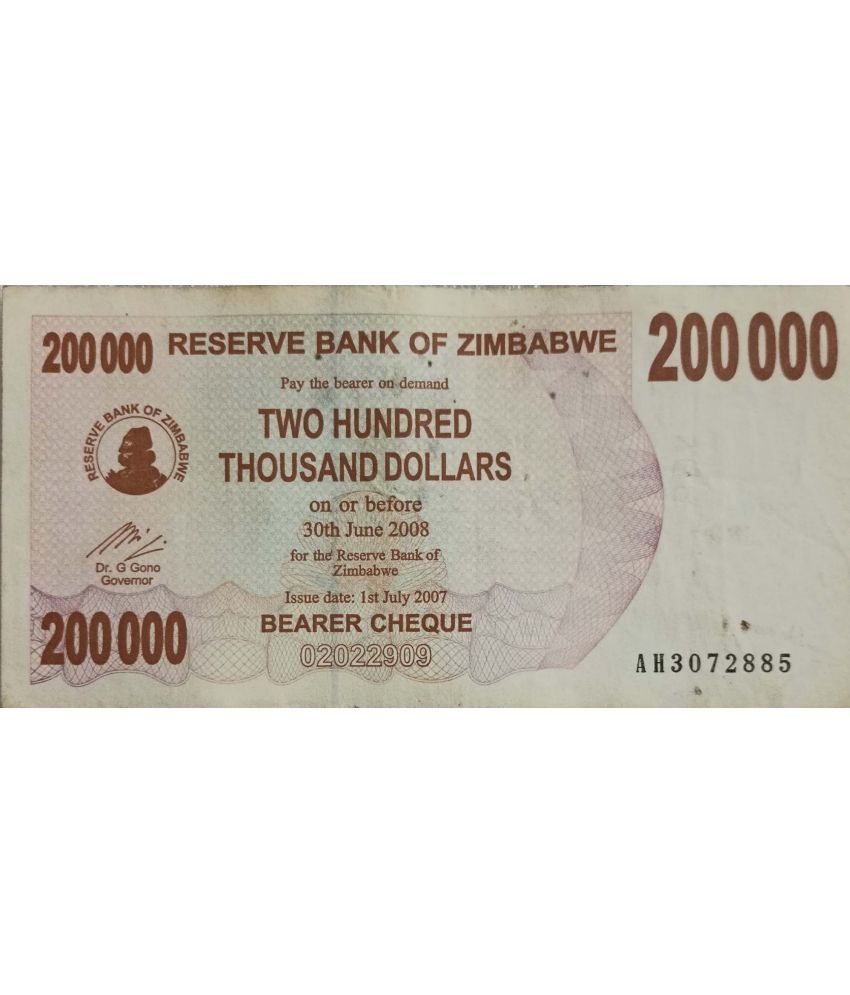     			Extremely Rare Zimbabwe 200000 Two Hundered Thousand Dollars