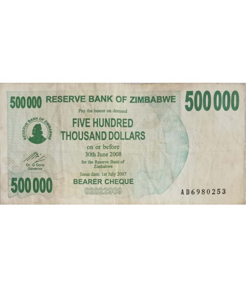     			Extremely Rare Zimbabwe 500000 Five Hundered Thousand Dollars