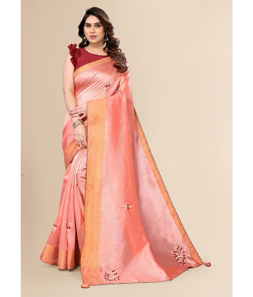     			FABMORA Cotton Embroidered Saree With Blouse Piece - Peach ( Pack of 1 )