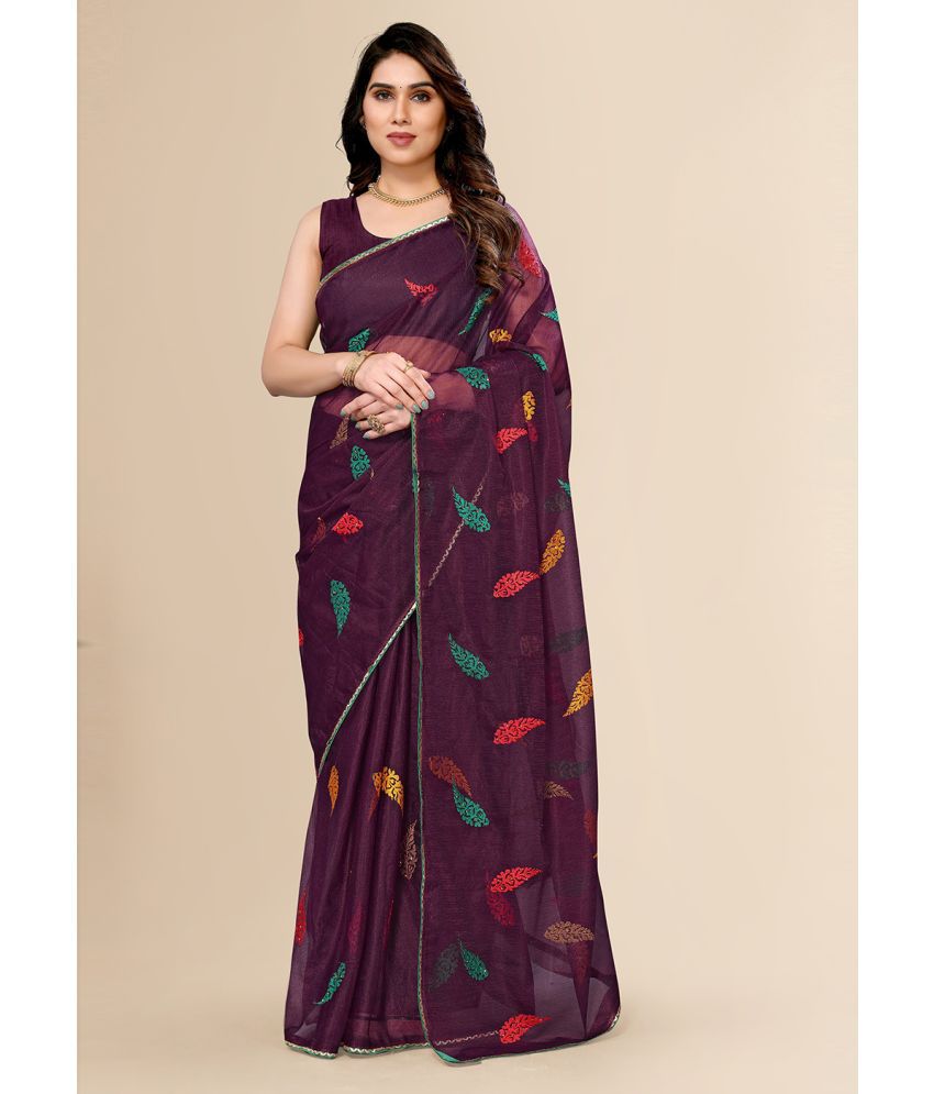     			FABMORA Cotton Printed Saree With Blouse Piece - Wine ( Pack of 1 )