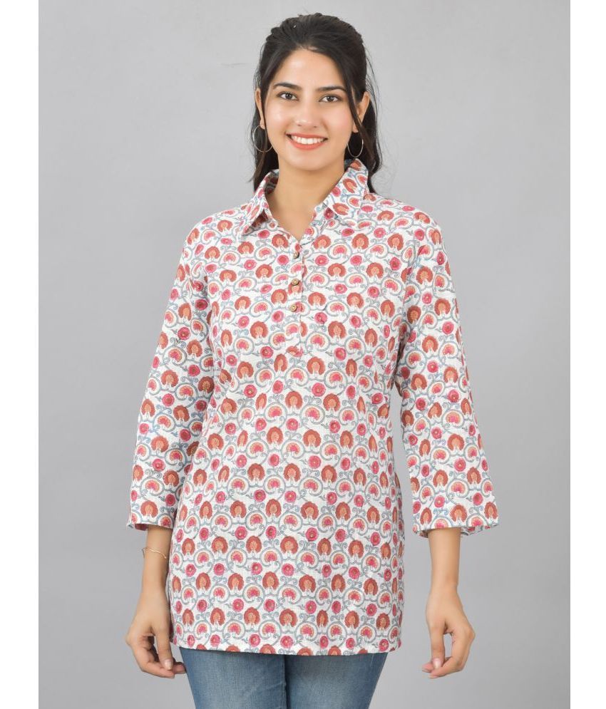     			QuaClo Cotton Printed Shirt Style Women's Kurti - Brown ( Pack of 1 )