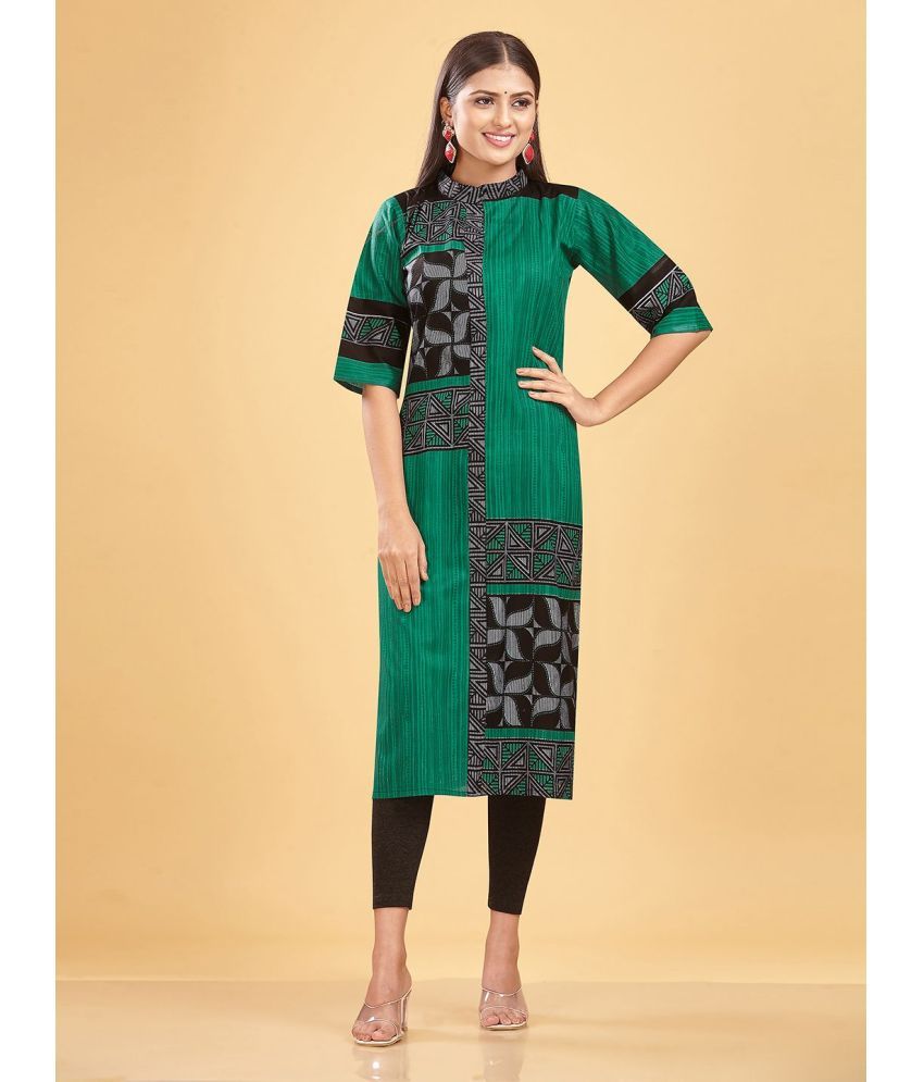     			SHANVIKA 100% Cotton Printed Straight Women's Kurti - Green ( Pack of 1 )