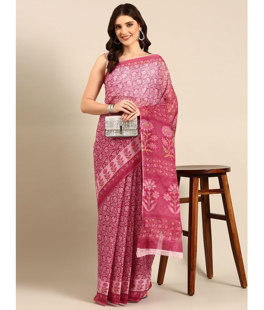     			SHANVIKA Cotton Printed Saree Without Blouse Piece - Pink ( Pack of 1 )