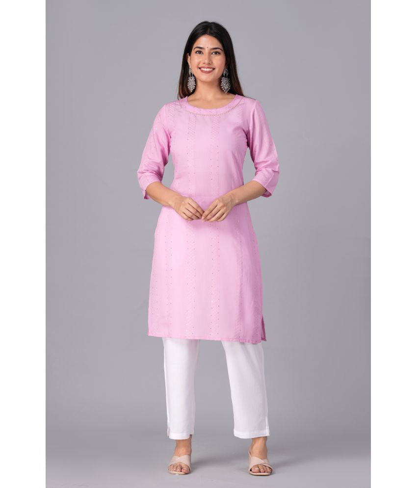     			Doriya Cotton Blend Embroidered Kurti With Palazzo Women's Stitched Salwar Suit - Pink ( Pack of 1 )