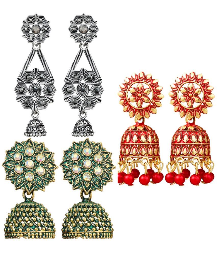     			FASHION FRILL - Multi Color Jhumki Earrings ( Pack of 3 )