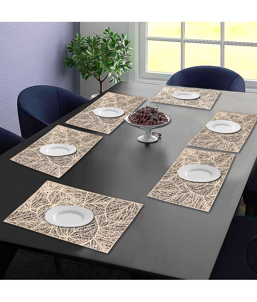     			HOMETALES PVC Abstract Printed Rectangle Table Mats ( 45 cm x 30 cm ) Pack of 6 - Gold