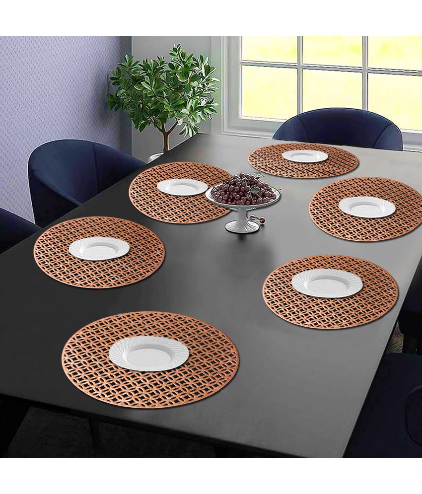     			HOMETALES PVC Abstract Printed Round Table Mats ( 38 cm x 38 cm ) Pack of 6 - Brown