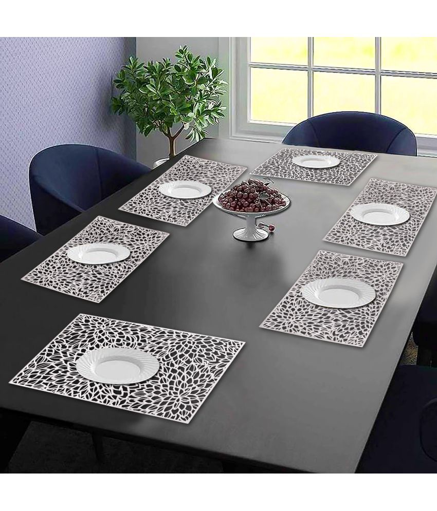     			HOMETALES PVC Floral Rectangle Table Mats ( 45 cm x 30 cm ) Pack of 6 - Silver