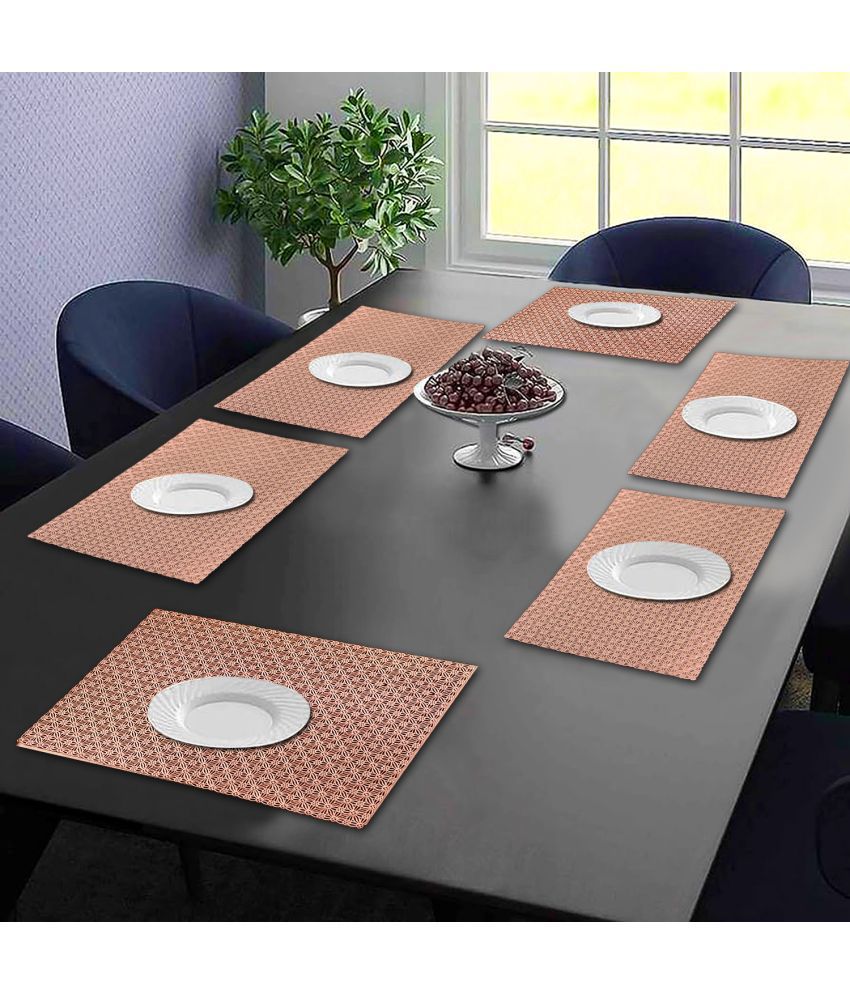     			HOMETALES PVC Floral Rectangle Table Mats ( 45 cm x 30 cm ) Pack of 6 - Brown
