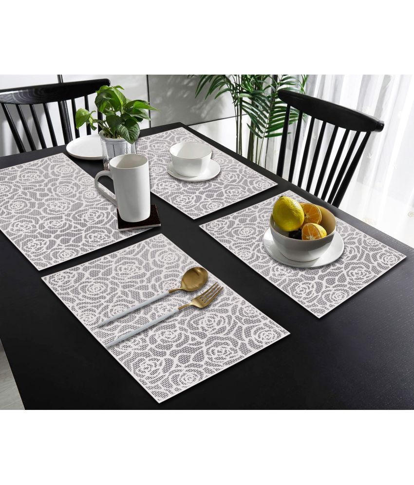     			PVC Floral Rectangle Table Mats ( 45 cm x 30 cm ) Pack of 4 - Silver