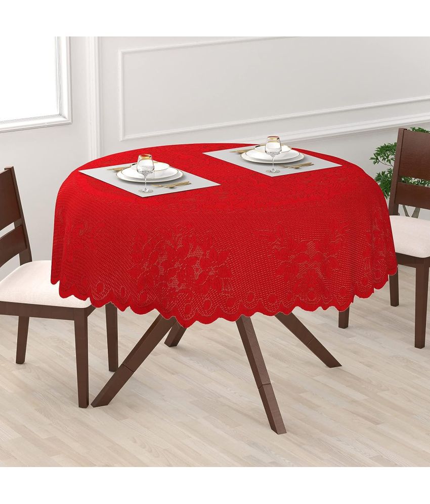     			HOMETALES Self Design Cotton 2 Seater Round Table Cover ( 101 x 101 ) cm Pack of 1 Maroon