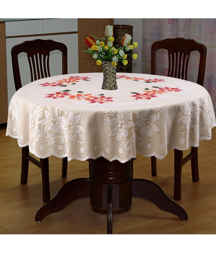     			HOMETALES Self Design Cotton 4 Seater Round Table Cover ( 152 x 152 ) cm Pack of 1 Cream