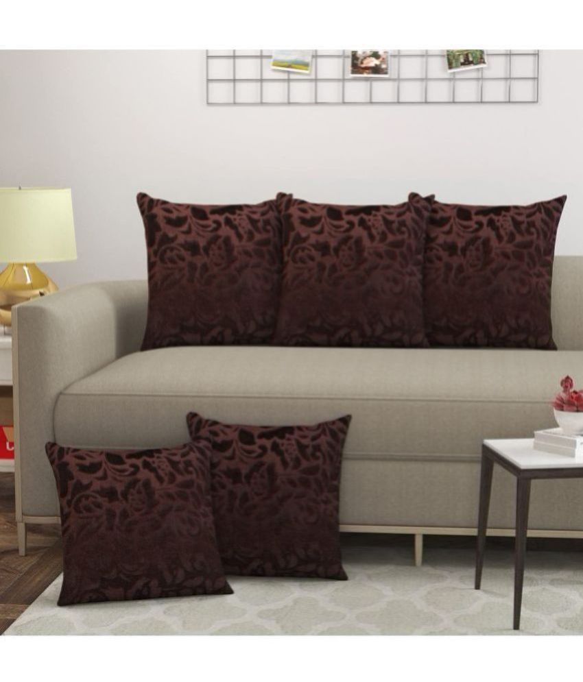     			Zesture Set of 5 Polyester Ethnic Rectangular Cushion Cover (40X40)cm - Brown