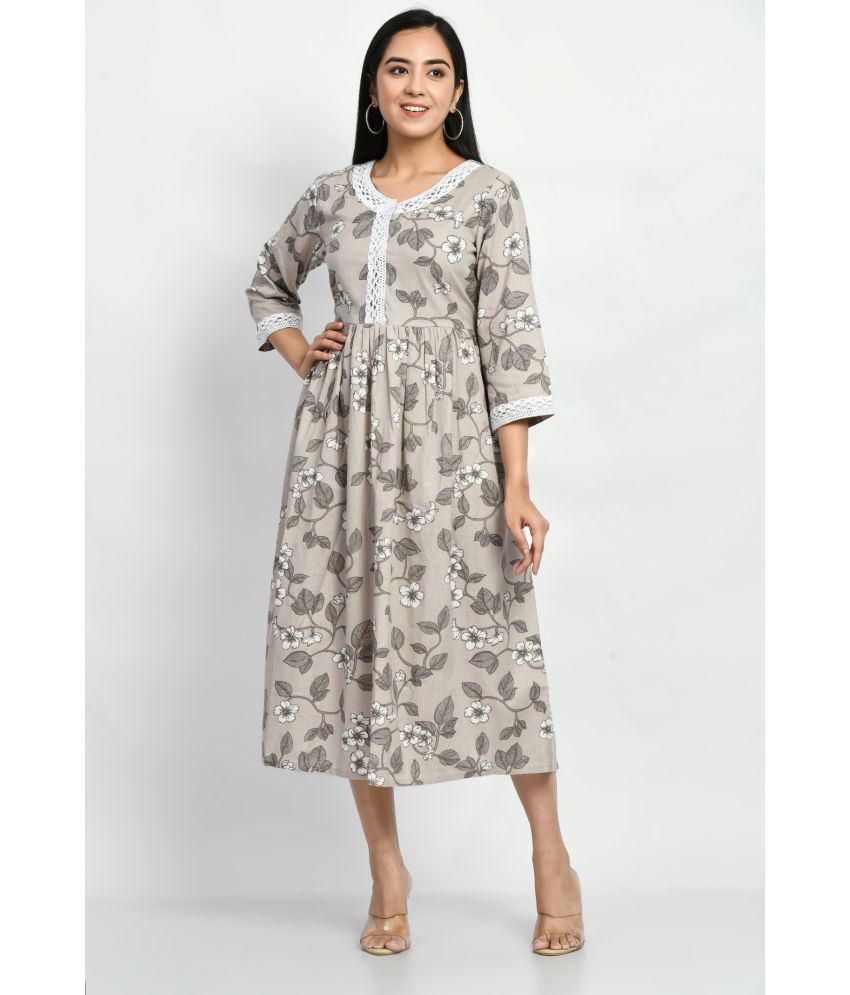     			MAURYA Cotton Blend Printed Ankle Length Women's A-line Dress - Light Grey ( Pack of 1 )