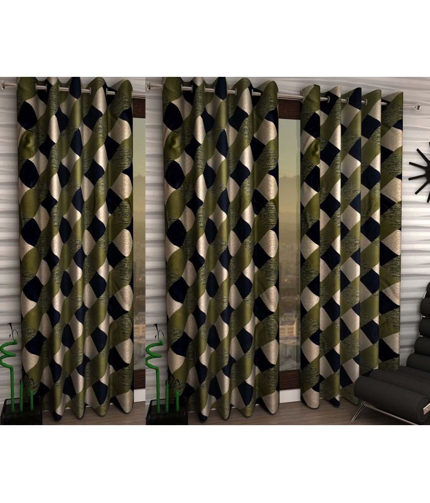     			N2C Home Abstract Semi-Transparent Eyelet Curtain 5 ft ( Pack of 3 ) - Green