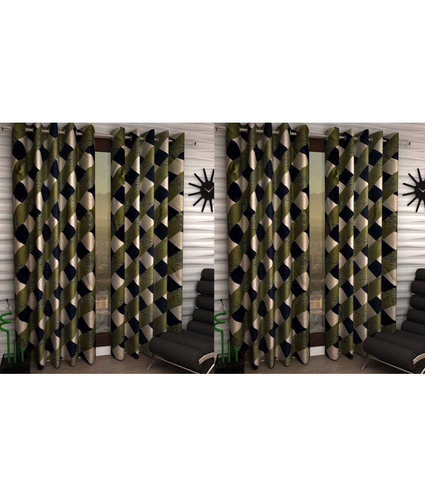     			N2C Home Abstract Semi-Transparent Eyelet Curtain 9 ft ( Pack of 4 ) - Green