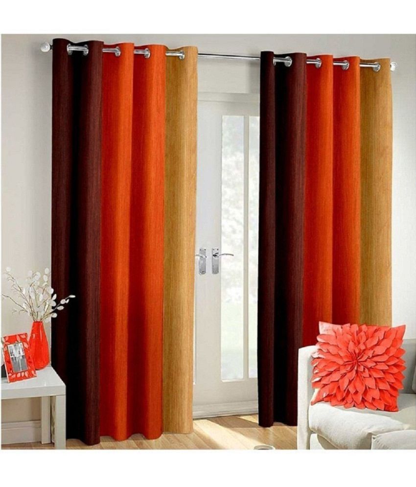     			N2C Home Colorblock Semi-Transparent Eyelet Curtain 9 ft ( Pack of 2 ) - Orange