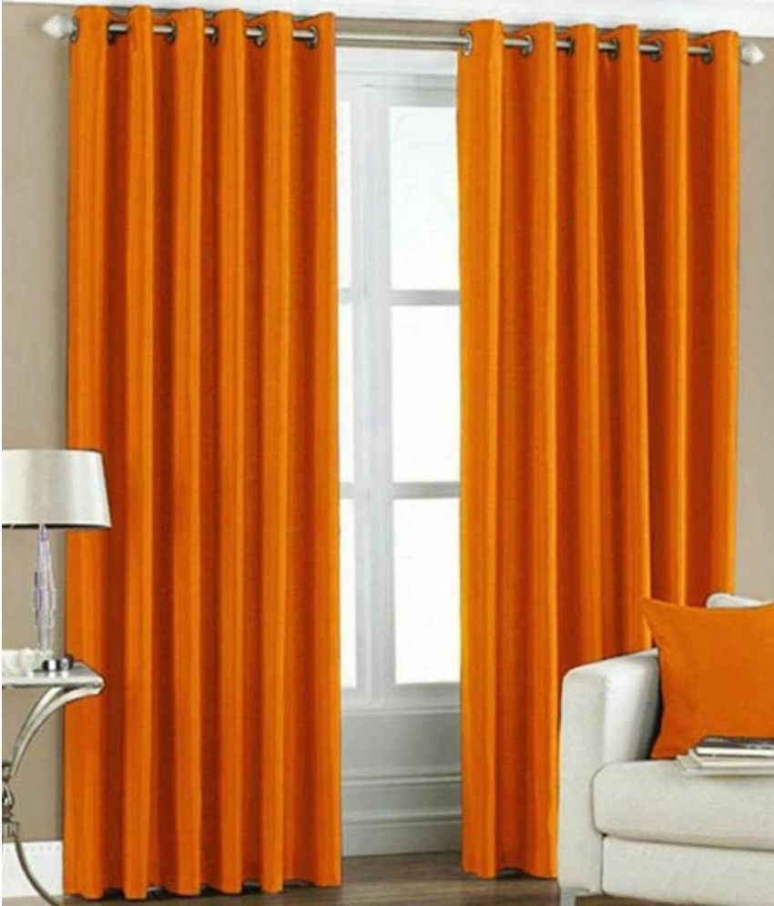     			N2C Home Solid Semi-Transparent Eyelet Curtain 7 ft ( Pack of 2 ) - Orange