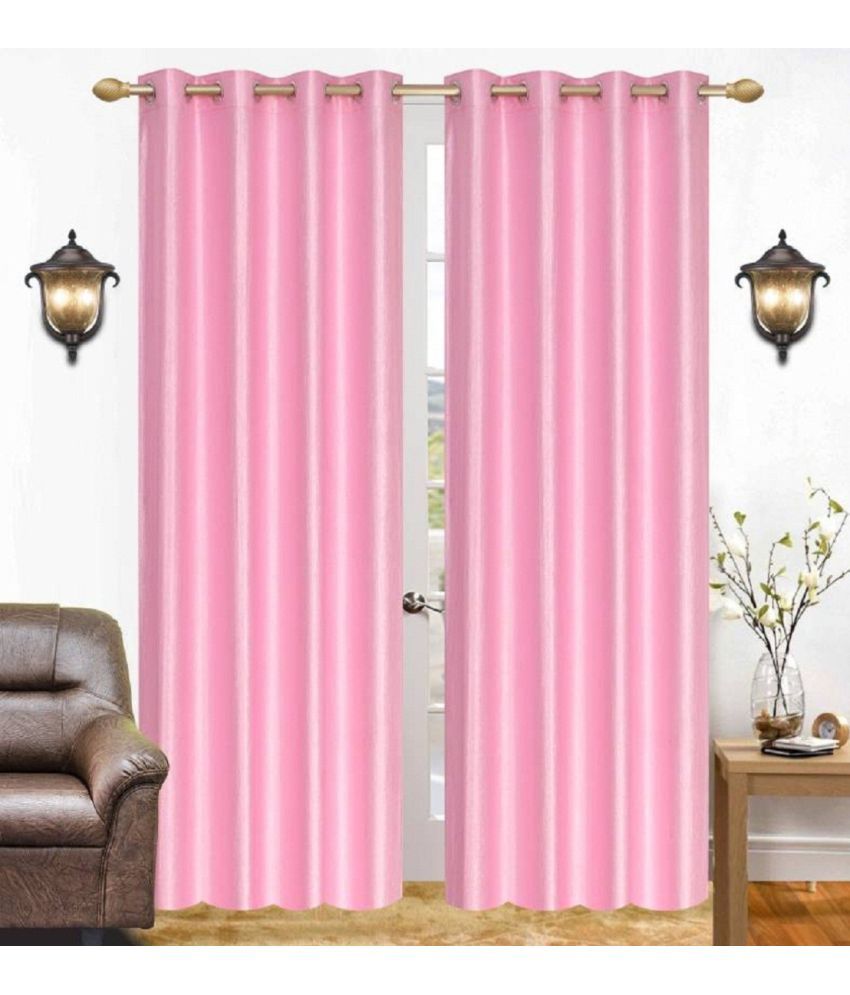     			N2C Home Solid Semi-Transparent Eyelet Curtain 9 ft ( Pack of 2 ) - Pink