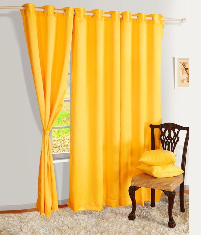     			N2C Home Solid Semi-Transparent Eyelet Curtain 7 ft ( Pack of 2 ) - Yellow