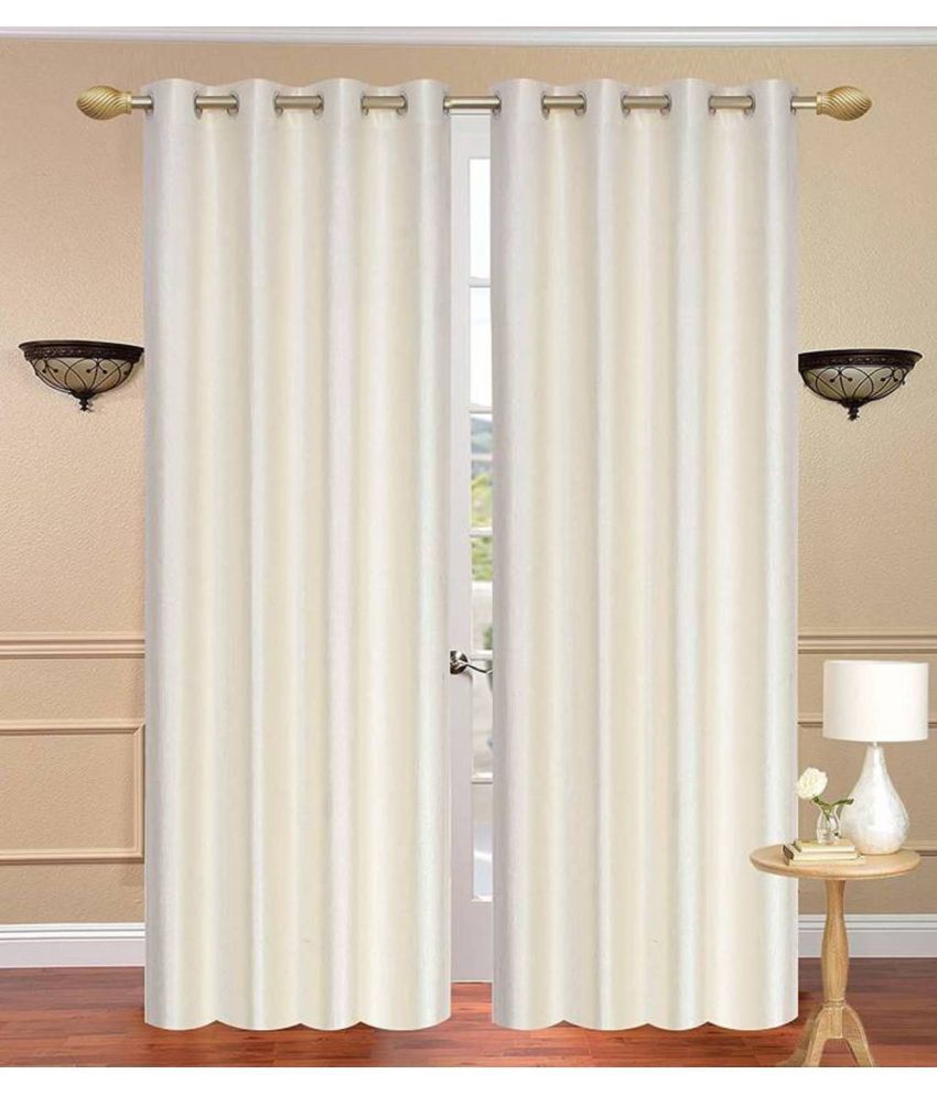     			N2C Home Solid Semi-Transparent Eyelet Curtain 9 ft ( Pack of 2 ) - Cream