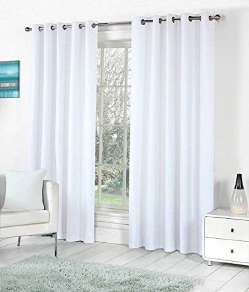    			N2C Home Solid Semi-Transparent Eyelet Curtain 9 ft ( Pack of 2 ) - White
