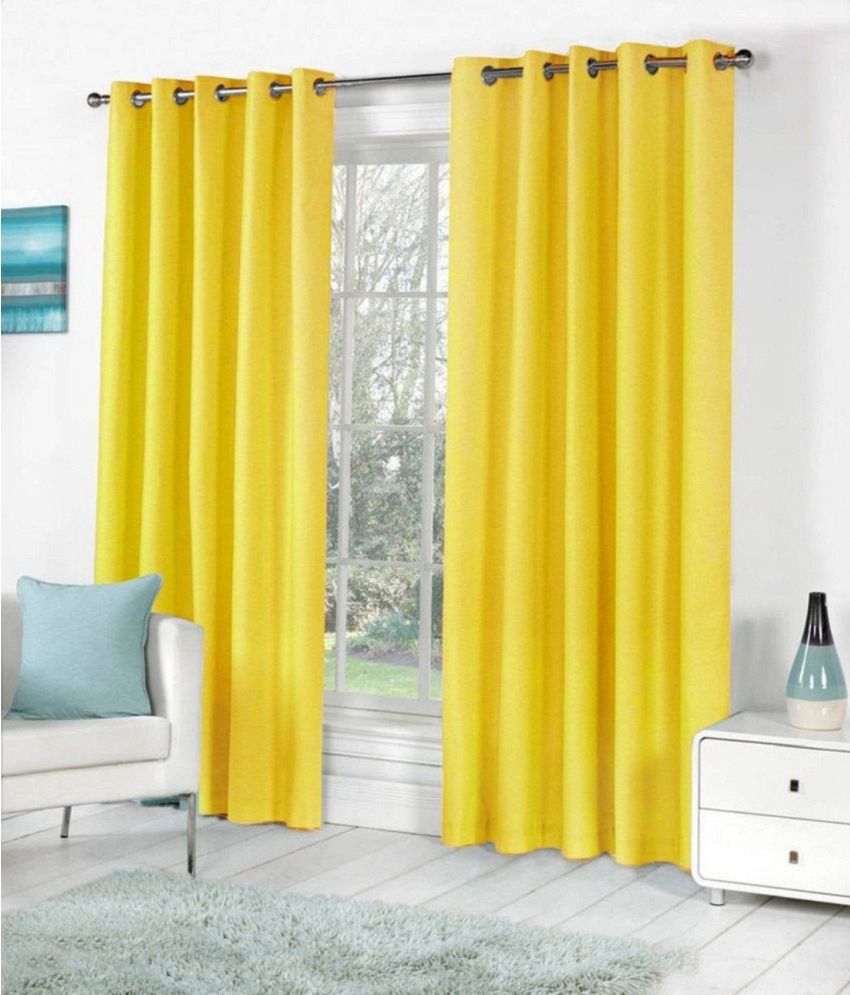     			N2C Home Solid Semi-Transparent Eyelet Curtain 9 ft ( Pack of 2 ) - Yellow