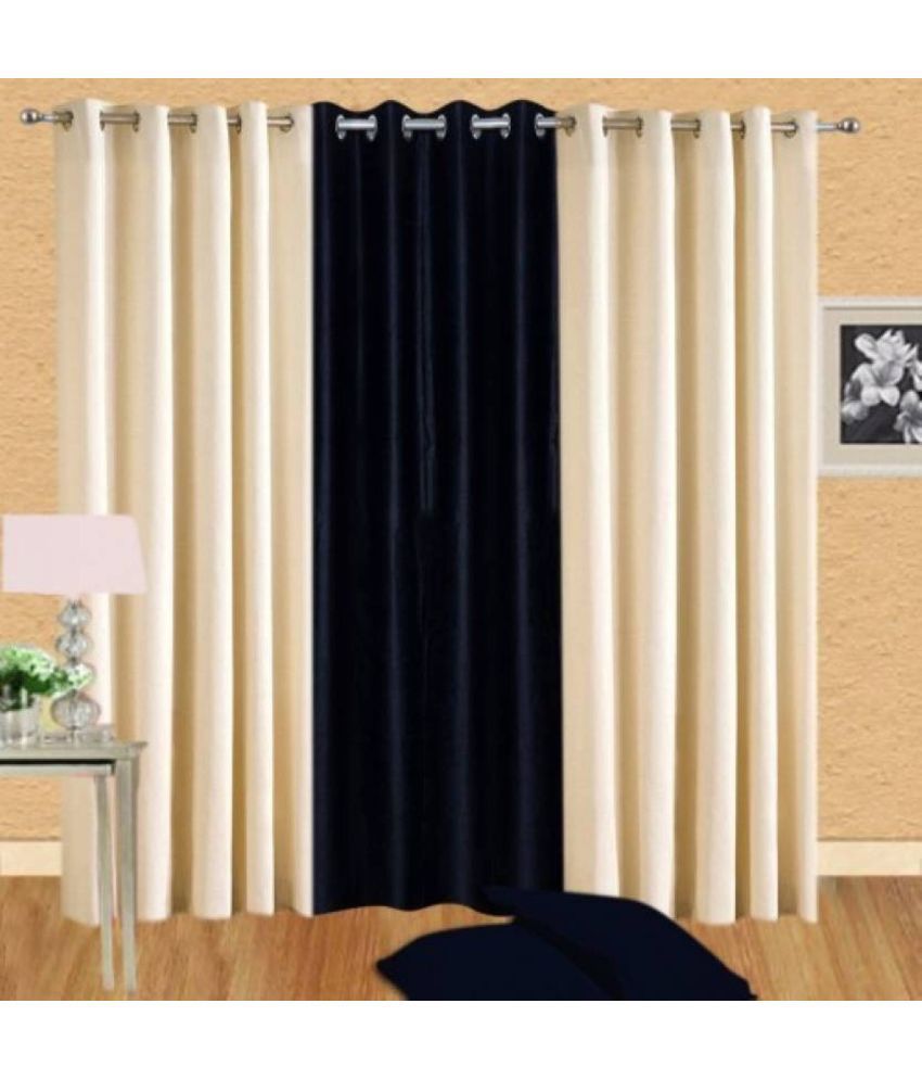     			N2C Home Solid Semi-Transparent Eyelet Curtain 7 ft ( Pack of 3 ) - Black
