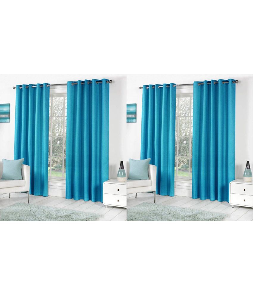     			N2C Home Solid Semi-Transparent Eyelet Curtain 5 ft ( Pack of 4 ) - Teal