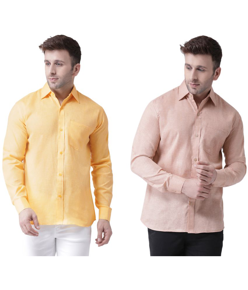     			RIAG Cotton Blend Regular Fit Self Design Full Sleeves Men's Casual Shirt - Yellow ( Pack of 2 )