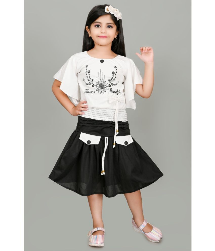     			STYLOKIDS - White & Black Cotton Blend Girls Top With Skirt ( Pack of 1 )