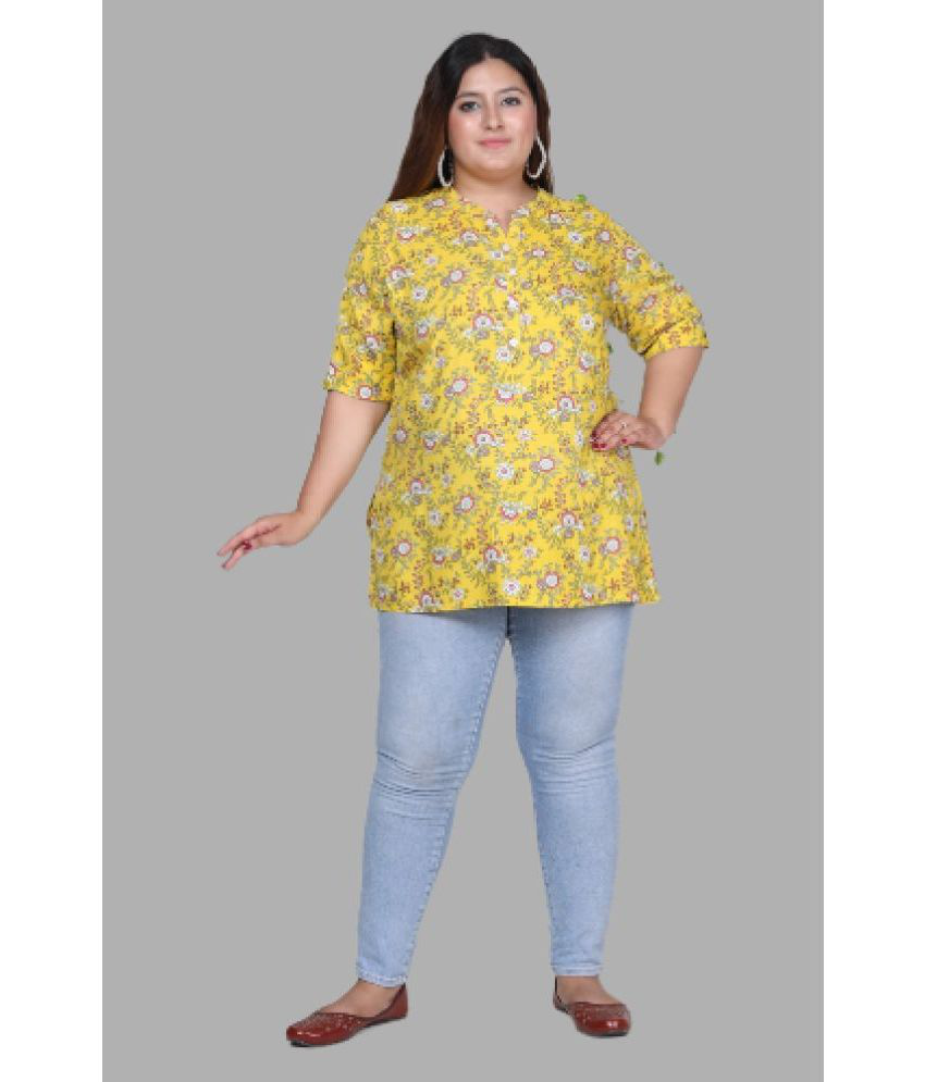     			Swasti Cotton Blend Printed Straight Women's Kurti - Yellow ( Pack of 1 )