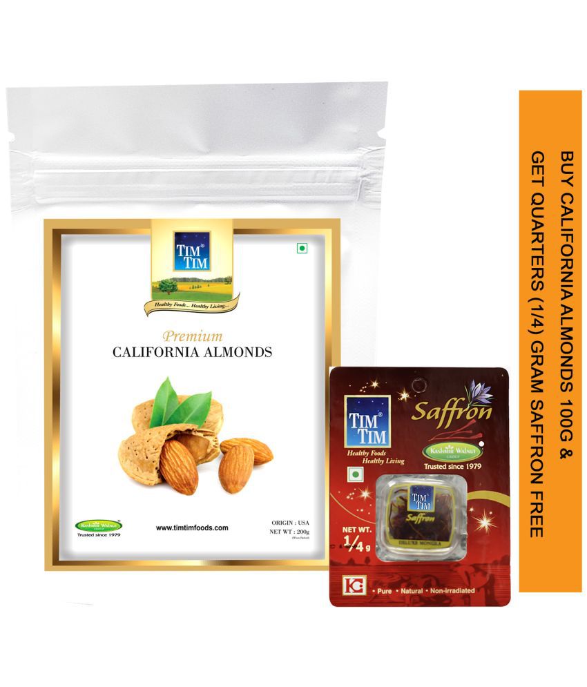     			Buy Tim Tim Premium California Almonds (Badam Giri) 100g and Get Kashmiri Quarters Gram Saffron Worth Rs 155/- Absolutely FREE!