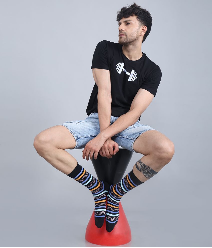     			Dollar - Cotton Men's Striped Black Full Length Socks ( Pack of 3 )