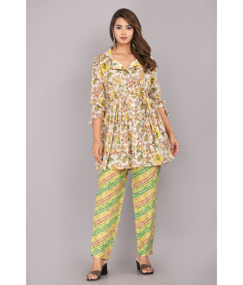     			JC4U Cotton Printed Kurti With Pants Women's Stitched Salwar Suit - Yellow ( Pack of 1 )
