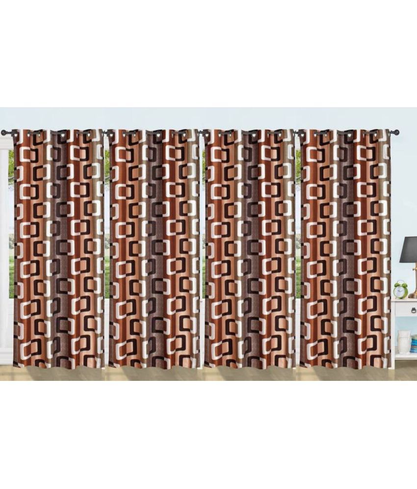     			N2C Home Floral Semi-Transparent Eyelet Curtain 9 ft ( Pack of 4 ) - Brown