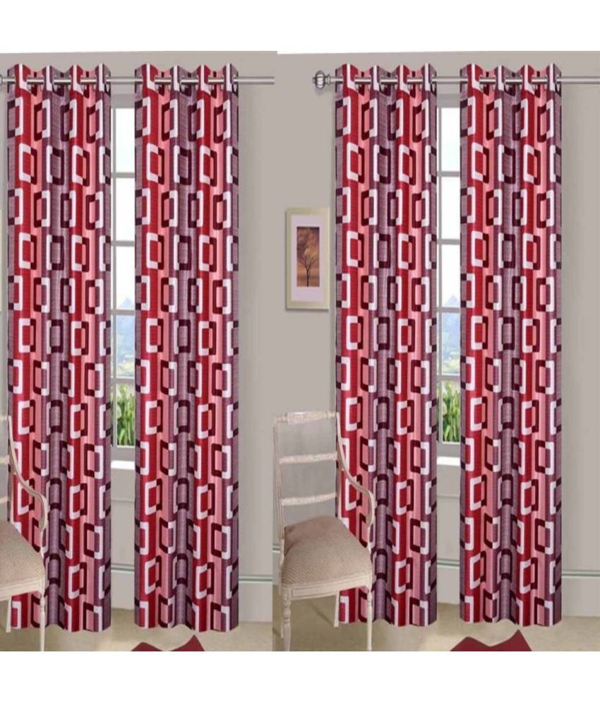     			N2C Home Floral Semi-Transparent Eyelet Curtain 9 ft ( Pack of 4 ) - Maroon