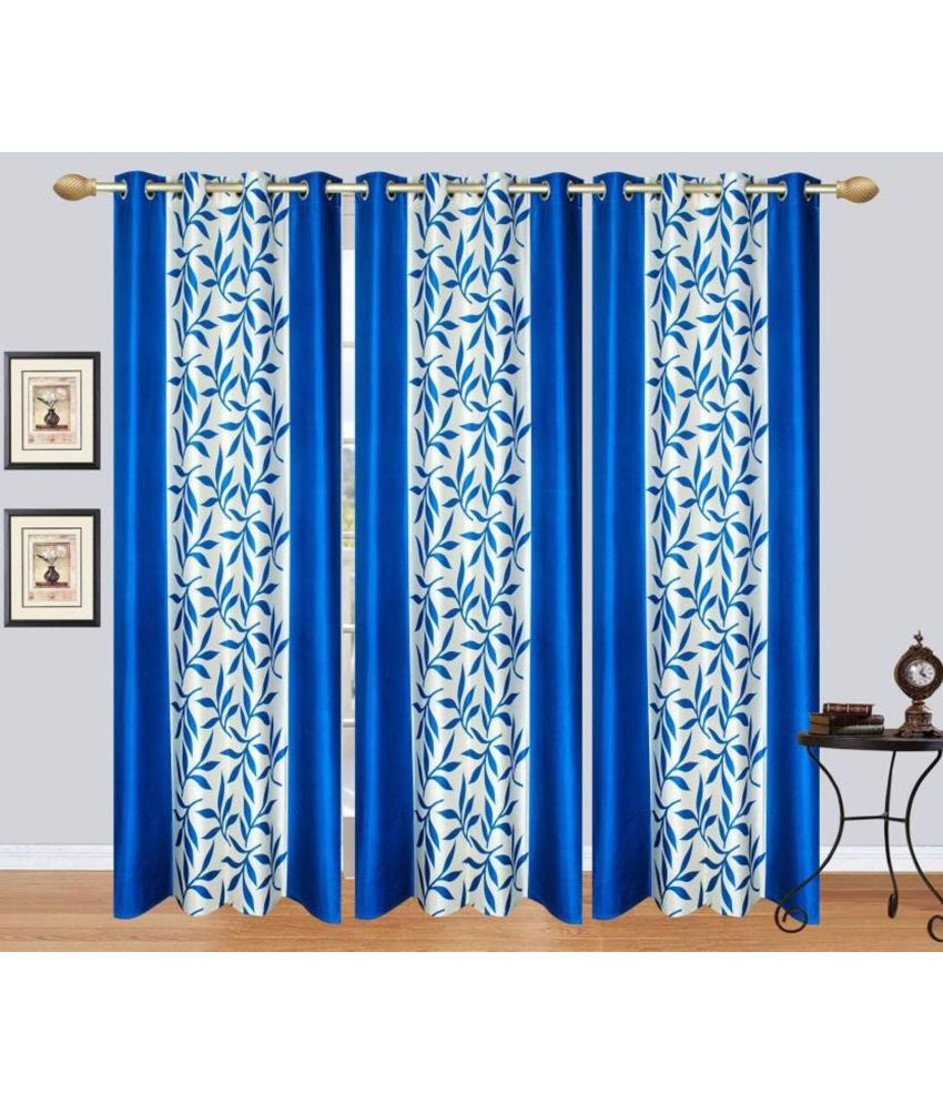     			N2C Home Floral Semi-Transparent Eyelet Curtain 7 ft ( Pack of 3 ) - Teal