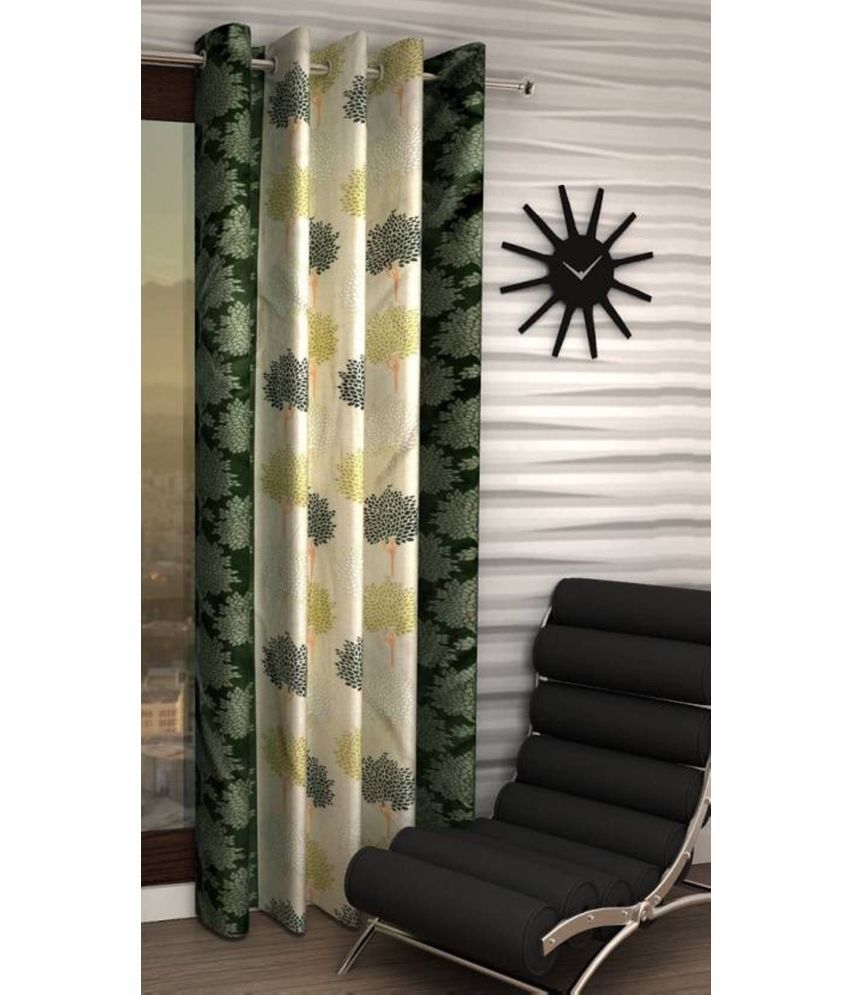     			N2C Home Floral Semi-Transparent Eyelet Curtain 9 ft ( Pack of 1 ) - Green